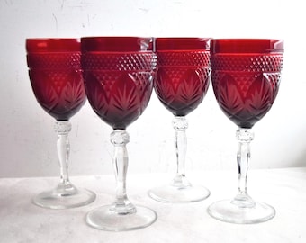 Vintage Ruby Red Crystal Wine Glasses, Set of 4 d'Arc