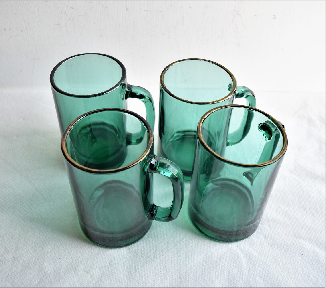 Set of 4 Vintage Green Glass Mugs by Libbey/punch Etsy