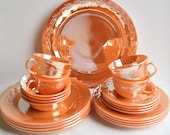 Set of 21 Peach Lustre Laurel Fire King Dinnerware Pieces by