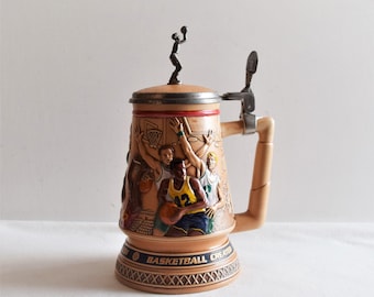 Vintage Avon Beer Stein  with lid/ 1993 Avon Collectible  Lidded Beer Stein/ Basketball Created Beer Stein