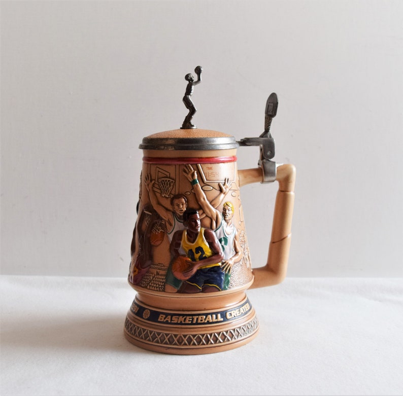 Vintage Avon Beer Stein with lid/ 1993 Avon Collectible Lidded Beer Stein/ Basketball Created Beer Stein image 1