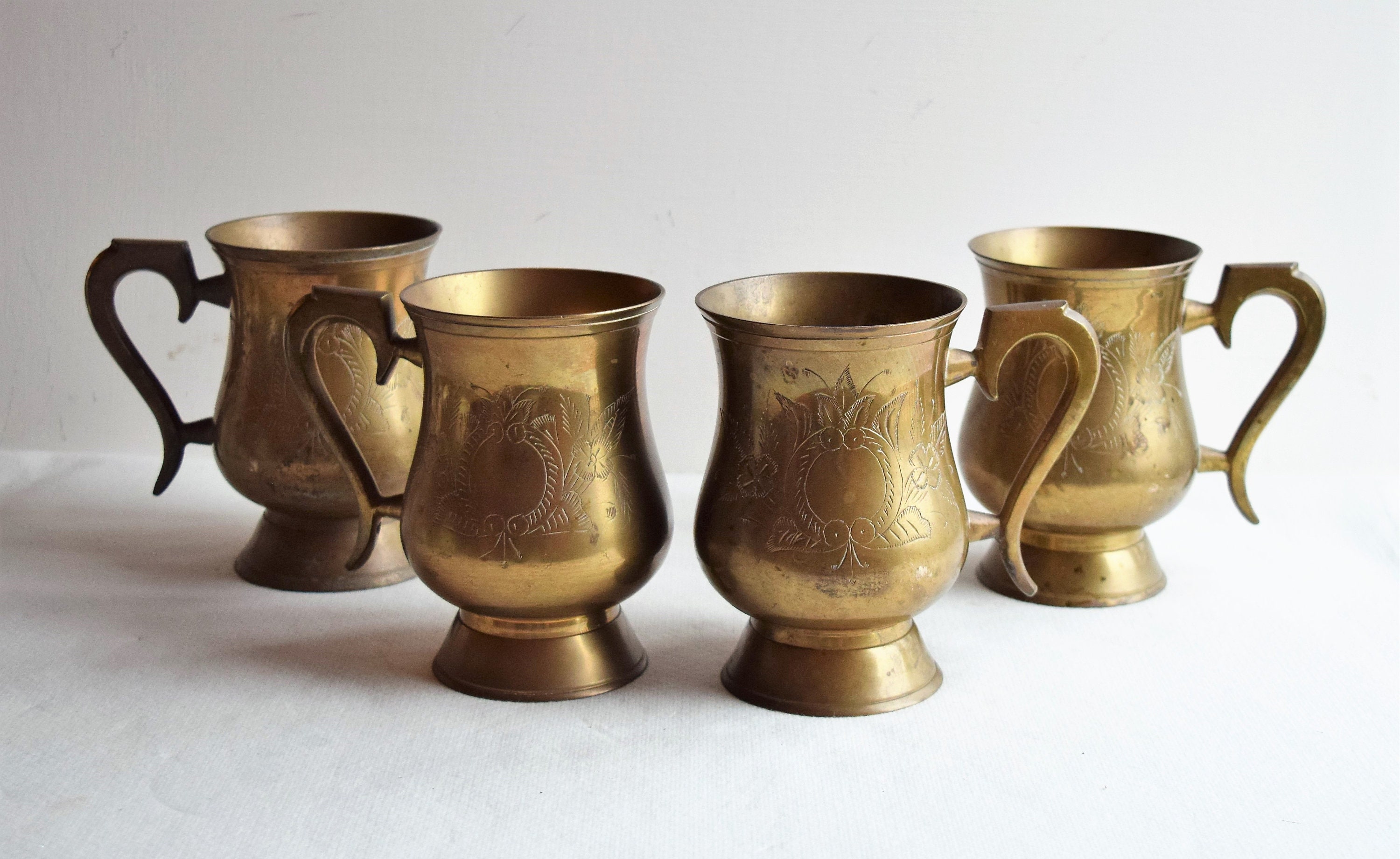 Set of 2 Large Brass Mugs Made in India/ Engraved Brass Etsy