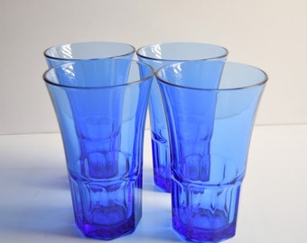 Set of 4 Blue Large Libbey Tumblers Ice Cream Goblets