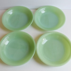 Fire King Jadeite Soup Bowls 7-1/2&quot; Dia  Set of 4 / Jane Ray Green Cereal Bowls