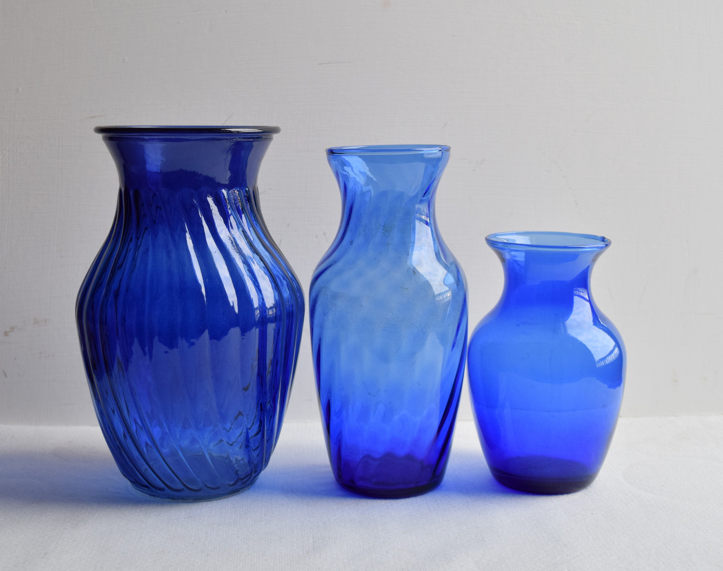 Set of 3 Blue Glass Vase/Vintage Wedding Table Decor/Household Etsy