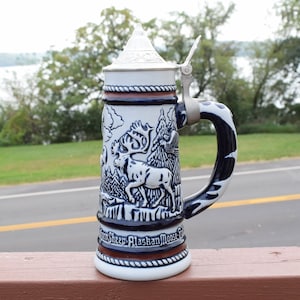 Vintage 1976 Avon Beer Stein: Rocky Mountain Wildlife Cobalt Relief