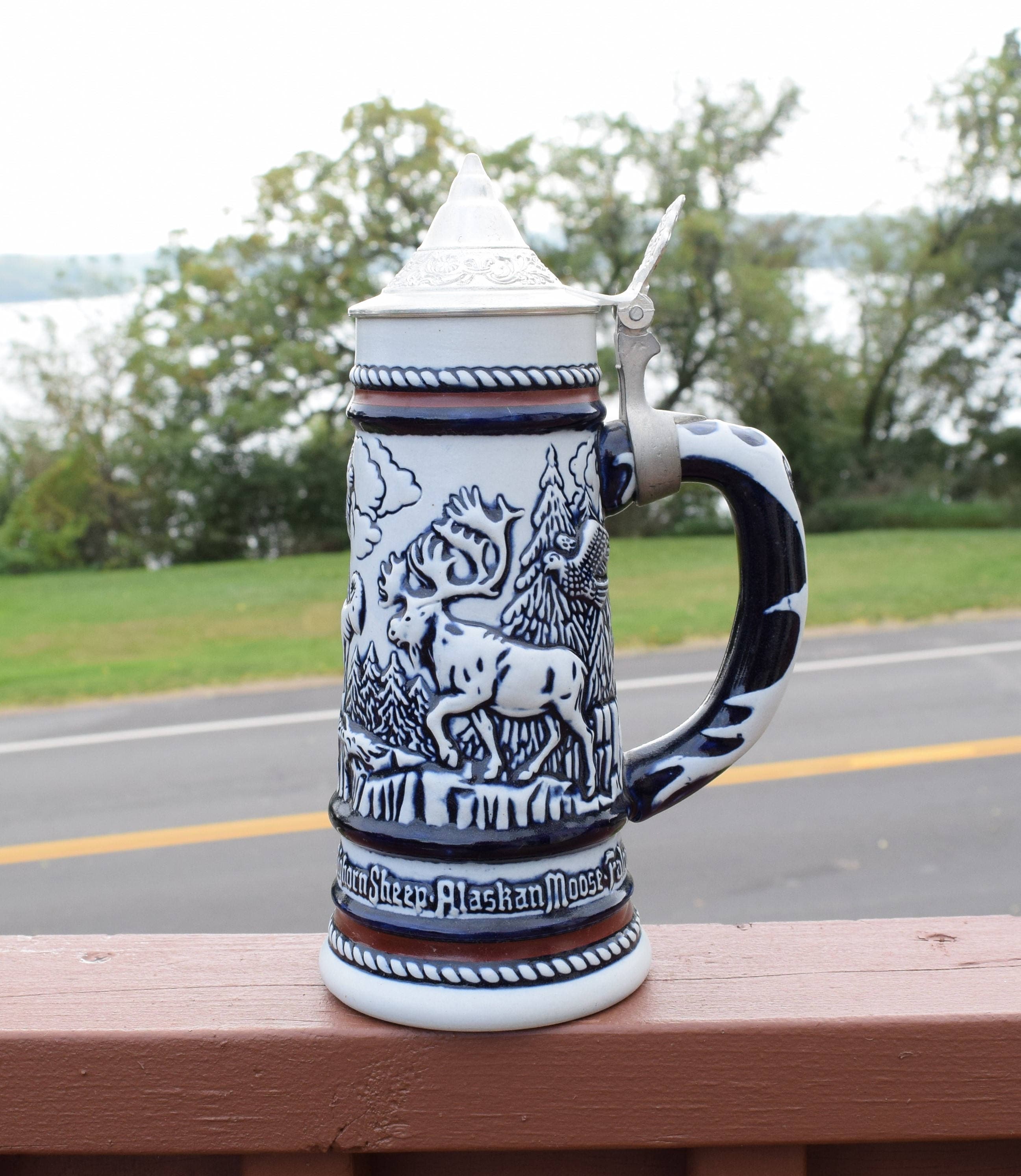 Vintage 1976 Avon Beer Stein: Rocky Mountain Wildlife Cobalt