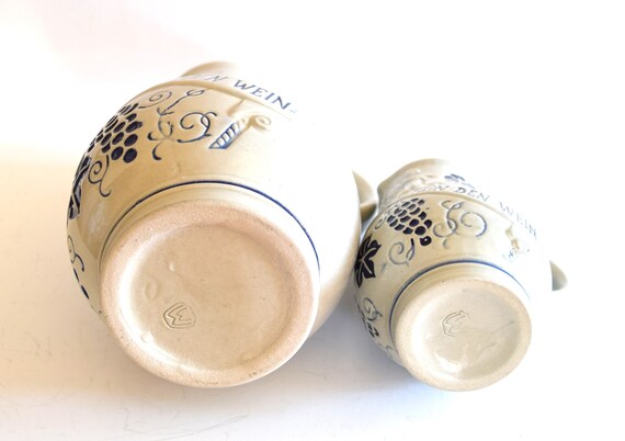 ヴィンテージ西ドイツ製ピッチャーセット：ブルー＆グレーのセラミック