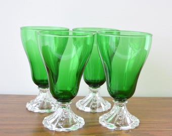 Set of 4 Emerald Green Anchor Hocking Wine Goblets Glasses Boopie Stemware 5-15/16” tall 10 fl oz