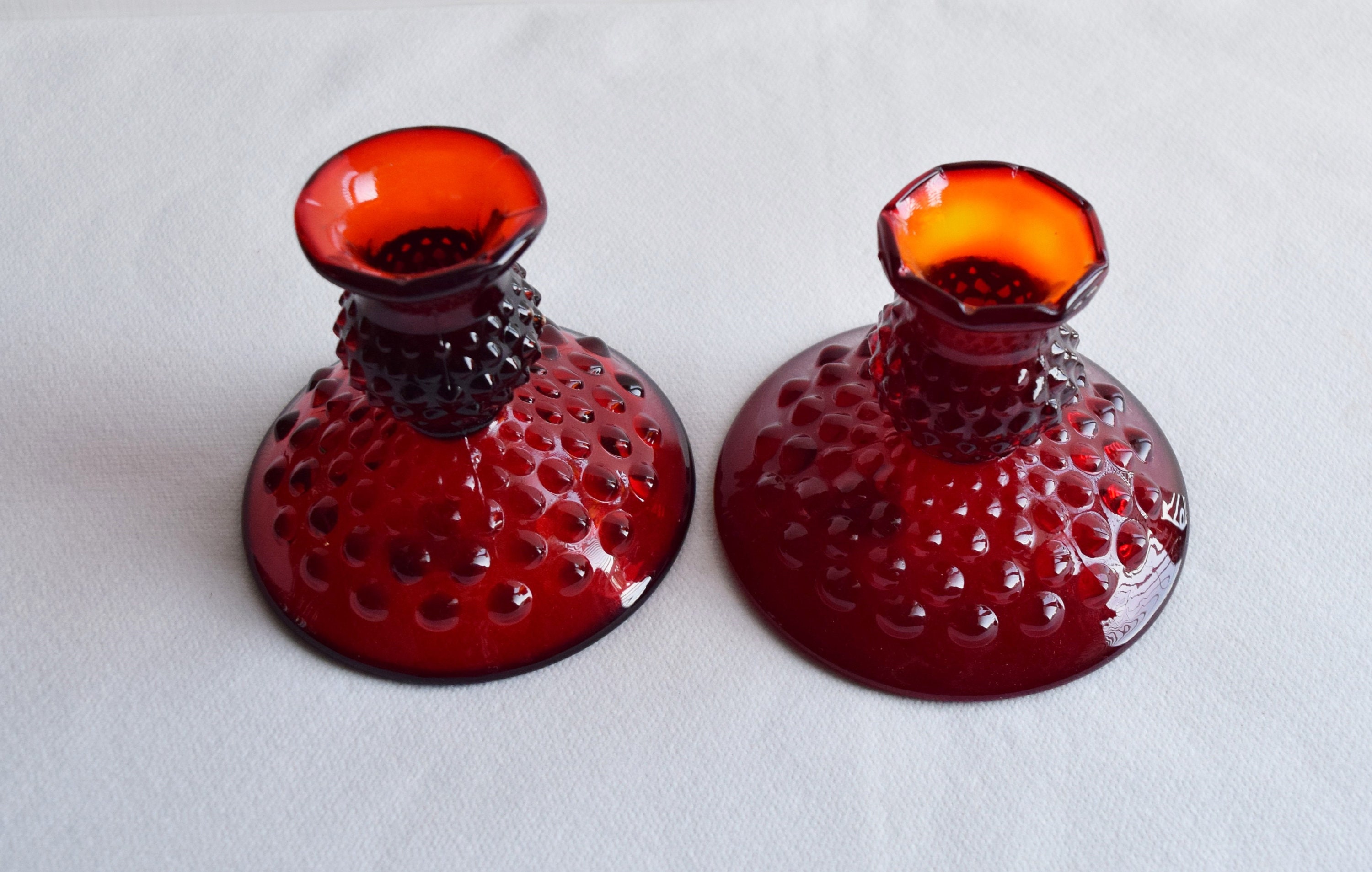 Fenton キャンドルホルダー2個セット Fenton Red Glass Candle Holders Set of 2 Vintage Hobnail