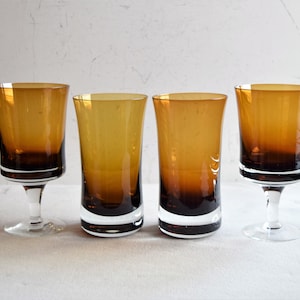 Large Smoke Tint Water Glasses and Goblets Set of 2 Vintage 2 size- Glasses and Goblets