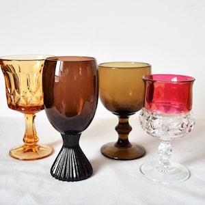 Mixed Set of 4 Colored-Glass Goblets Wine Glasses Vintage Glassware
