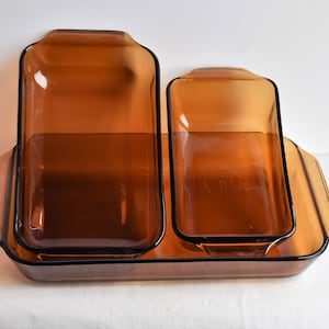 Amber Anchor Hocking Backformen Set mit 3 Passenden Glas Backformen