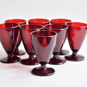 Set of 8 Vintage Royal Ruby Red Shot Glasses - Anchor Hocking Barware