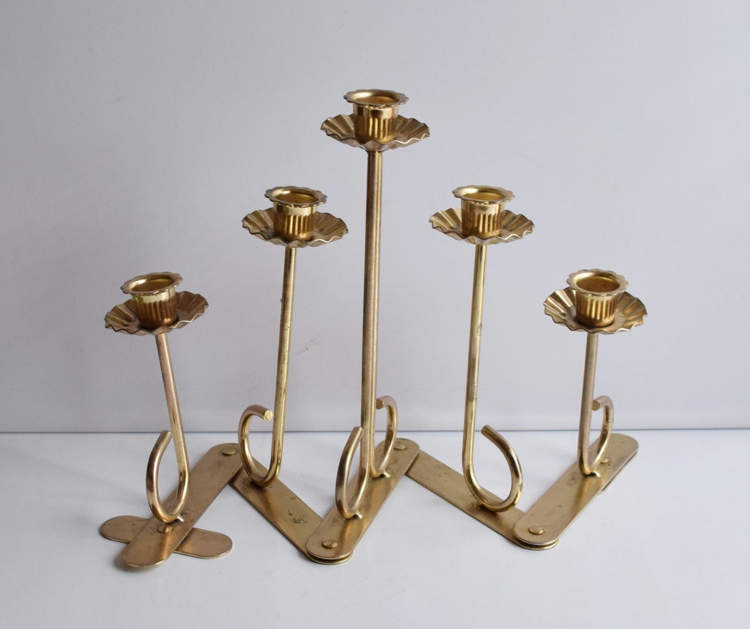 Vintage 5candle Holder Frame Folding Brass Candelabra Decorative Home
