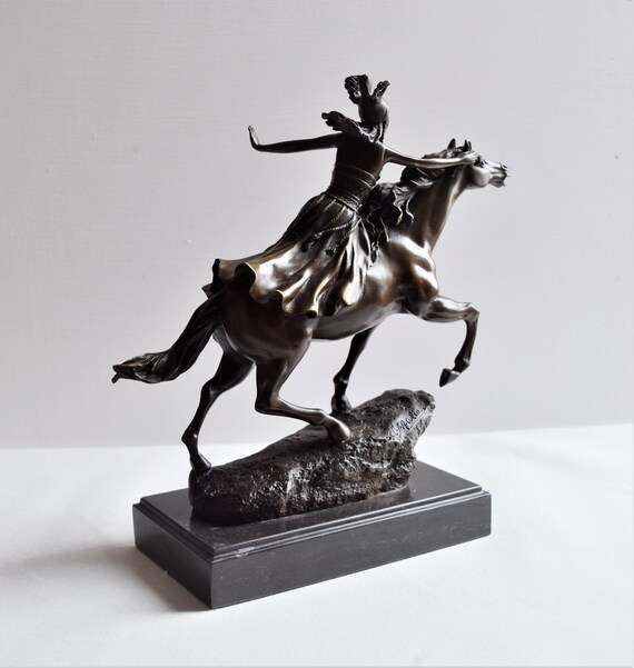 Solid Bronze Woman on Horseback Figurine Equestrian Women Figurine
