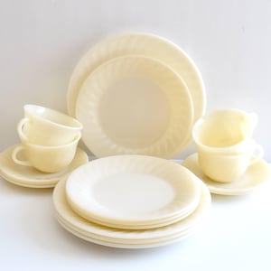 Vintage Fire King Ivory Milk Glass Dinnerware Set - 16 Piece