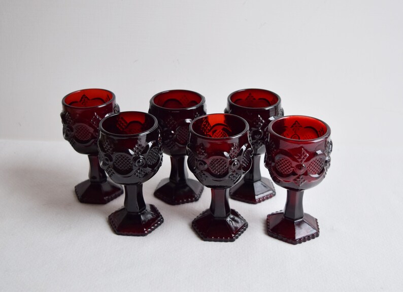 Set of 6 Avon Ruby Red Goblets/ Red Wine Glasses/vintage Etsy