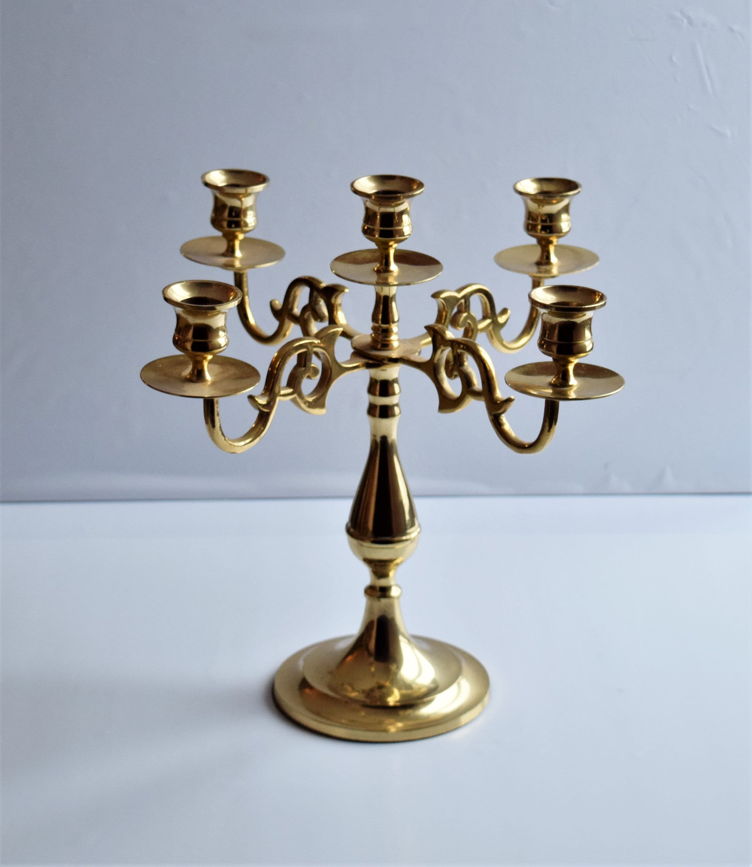 Brass Candelabras With 5 Candle-holder sockets/ 11-1/4 Tall Candelabra  With 4 arms/ Brass Home Furnishings