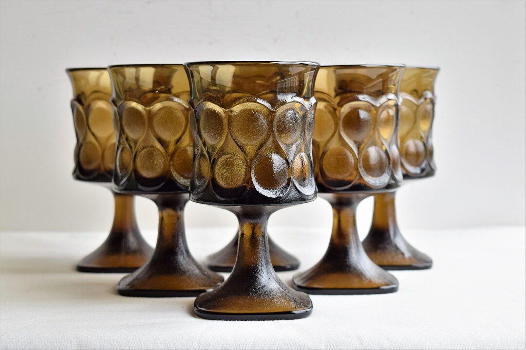 Set of 6 Large Noritake Spotlight Walnut Brown Goblets/colored Glass