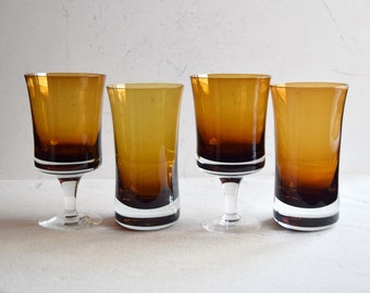 Set of 4-piece Vintage Denby Mirage Brown Glassware Set: 2 Goblets and 2 Tumblers