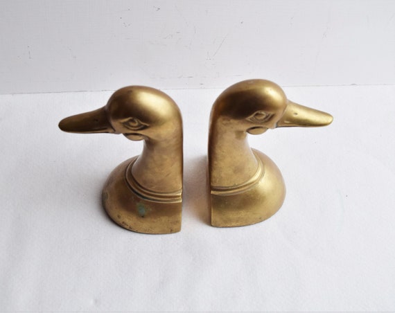 Vintage Set of 2 Brass Duck Head Bookends/brass Ornamental