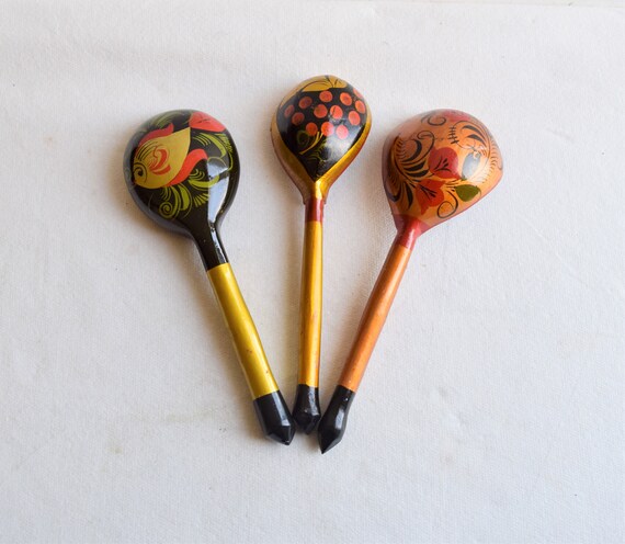 Set of 3 Russian Spoons/international Novelty Kitchen Accessories/vintage  Decorative Cooking Utensils 
