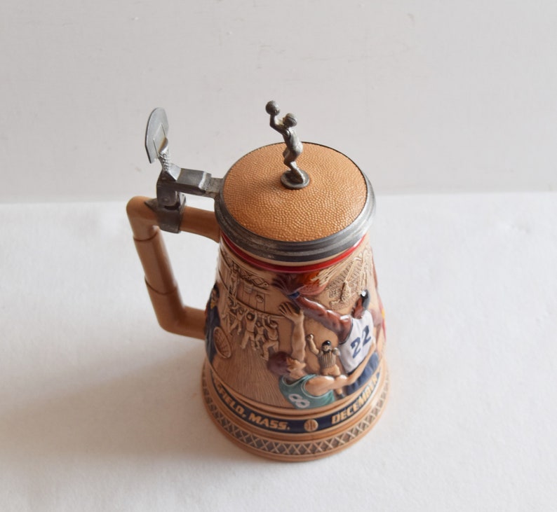 Vintage Avon Beer Stein with lid/ 1993 Avon Collectible Lidded Beer Stein/ Basketball Created Beer Stein image 5