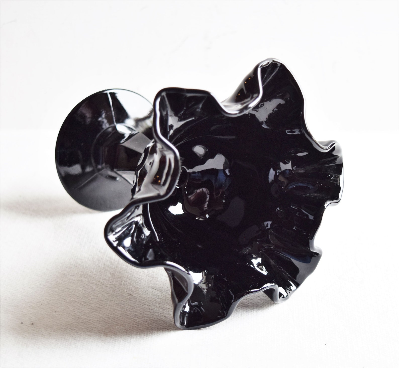 Fenton Black Thumbprint Glass Candy Dish / Black Compote Dish Etsy