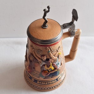 Vintage Avon Beer Stein with lid/ 1993 Avon Collectible Lidded Beer Stein/ Basketball Created Beer Stein image 4