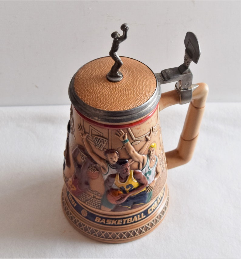 Vintage Avon Beer Stein with lid/ 1993 Avon Collectible Lidded Beer Stein/ Basketball Created Beer Stein image 4