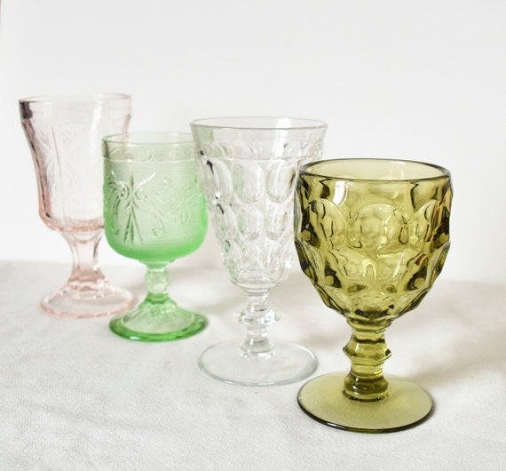 Buy Mixed Set of 4 Colored glass Goblets glass Goblets vintage