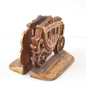 Set Of 2 Cast Brass Stage Coach Bookends Ornamental Vintage Heavy Metal Household Accessories