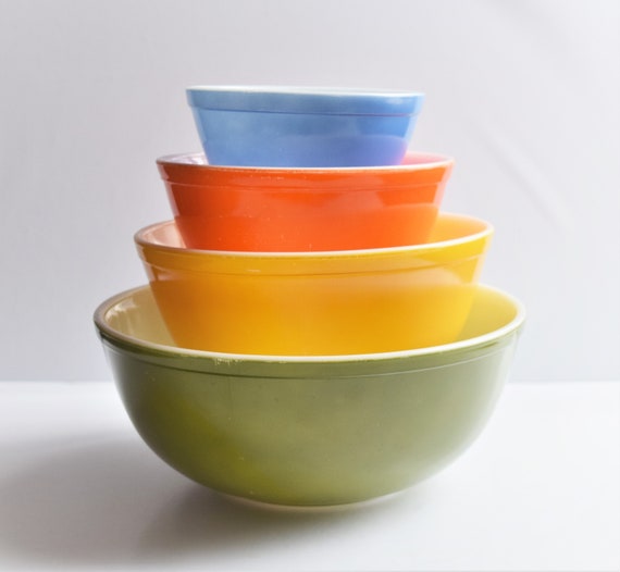 Juego de 4 tazones para mezclar colores primarios de Pyrex Verde, amarillo,  naranja y azul 401 402 403 404 -  México