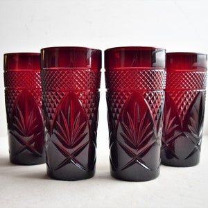 Set of 4 Ruby Red Tumblers/ Vintage Red Glass/Vintage Crystal d'arc Glass/Vintage Glassware
