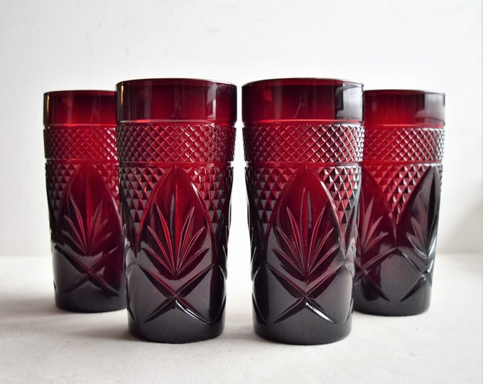 Set of 4 Ruby Red Tumblers/ Vintage Red Glass/vintage Crystal D'arc Glass/vintage Glassware - Etsy