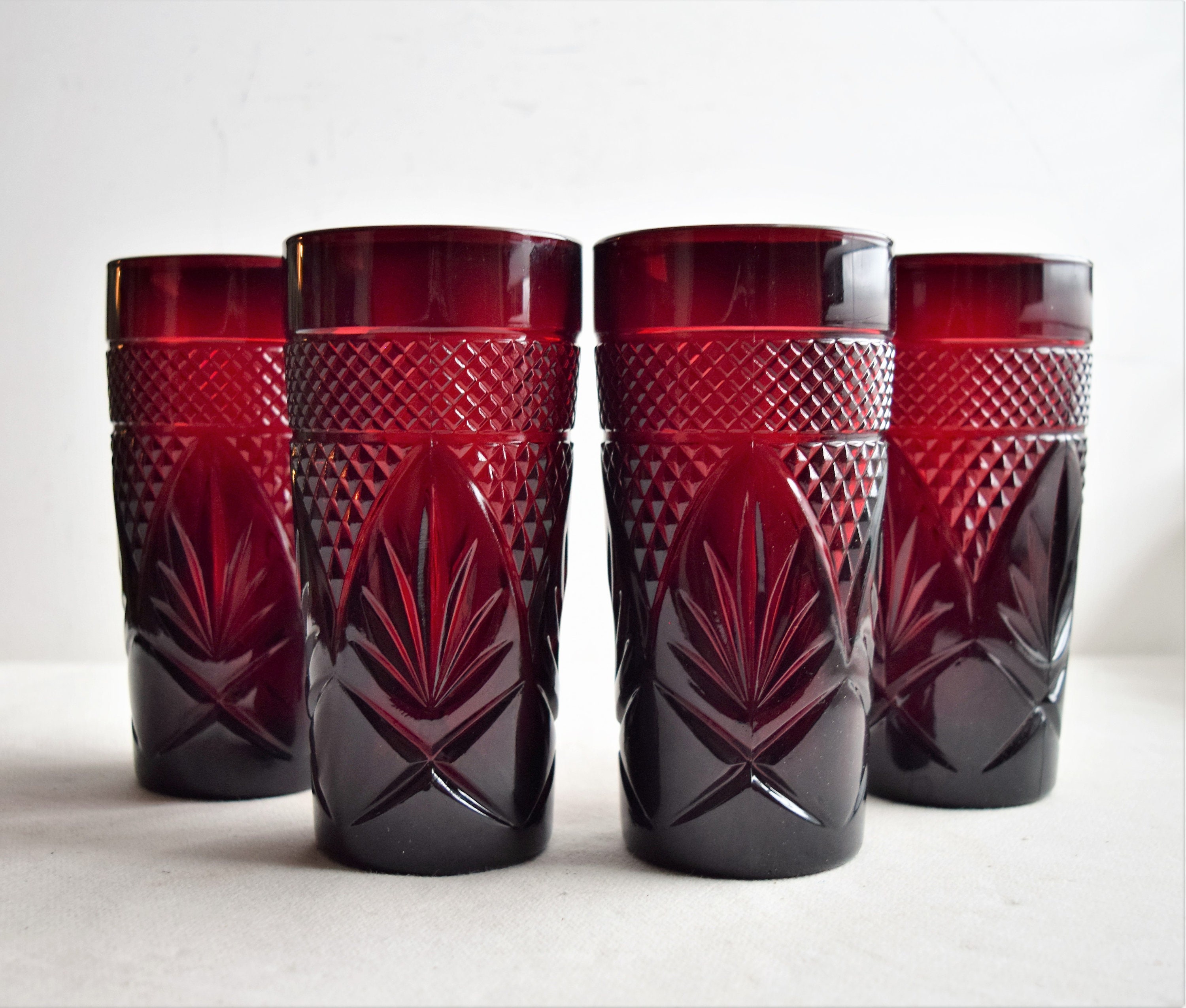 Set of 4 Ruby Red Tumblers/ Vintage Red Glass/vintage Crystal D'arc  Glass/vintage Glassware 