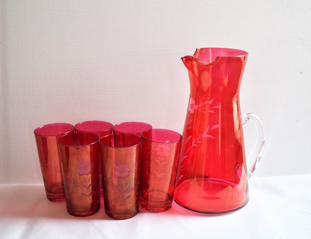 Red Glass Decanter Set with 6 Matching Glasses Tumbler Sets Etsy.de
