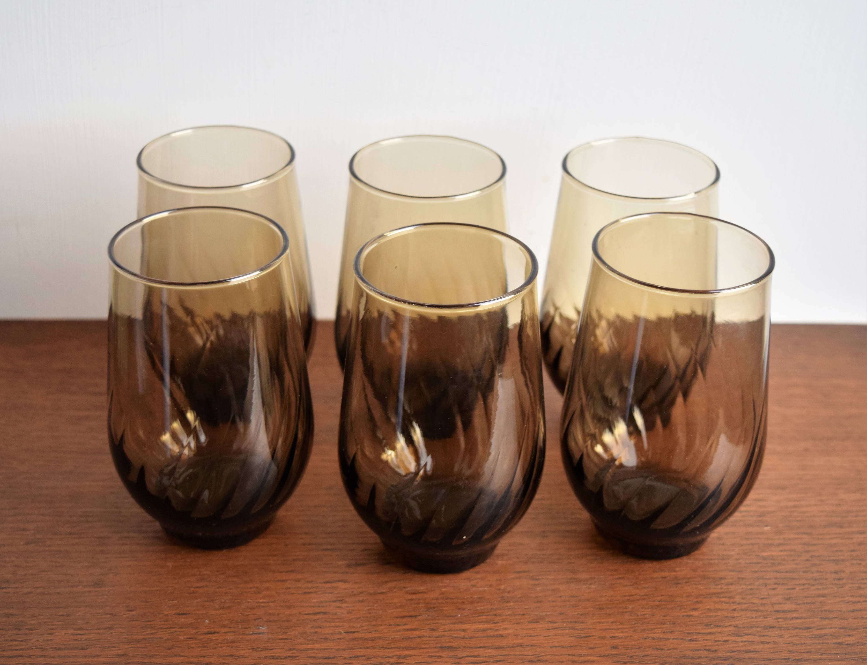 Vintage Set of 6 Smokedtinted Dinner Glasses/dinner Glasses Etsy