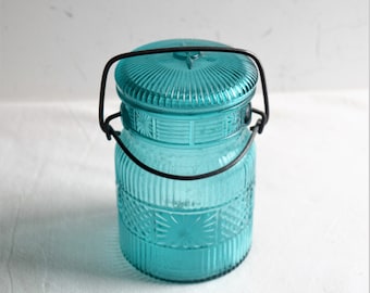 Vintage Avon Green Glass Jar: Clamp-Top Lid, Kitchen Decor