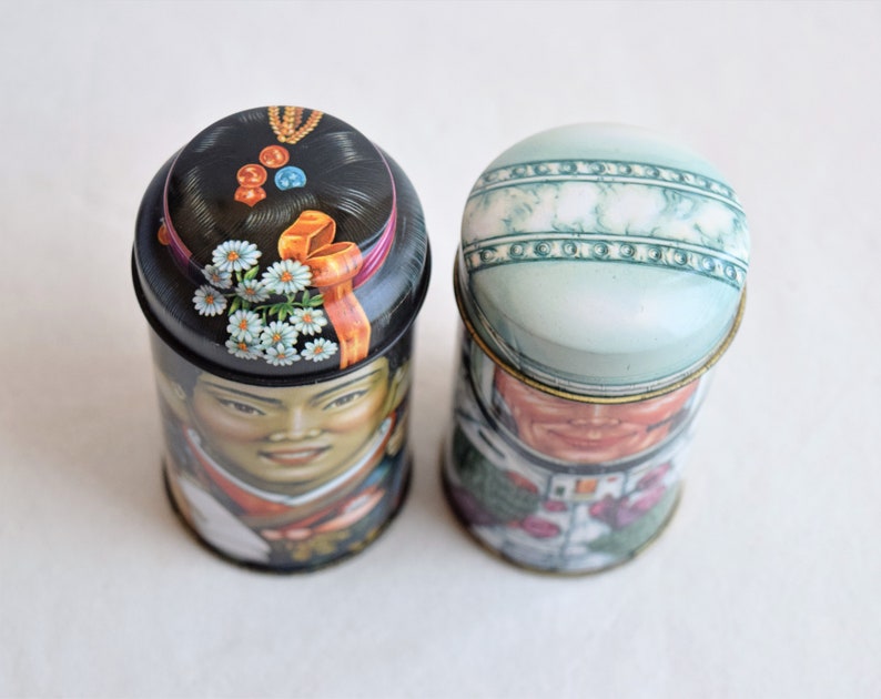 Set of 2 Cap-Tins Canisters Made in England by The Tin Box Co.Collectible Tea Tin