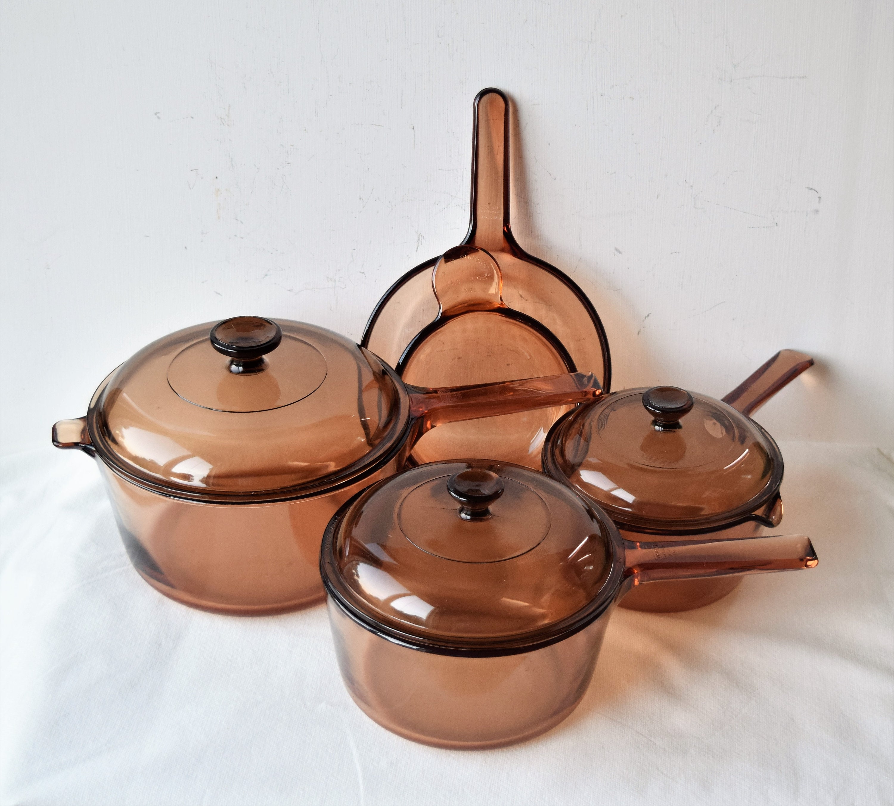 Vintage Corning Ware Pyrex Brown or Amber Visions Glass Cookware Set,  Saucepans and Skillet Replacement Pieces or Create Your Own Set 