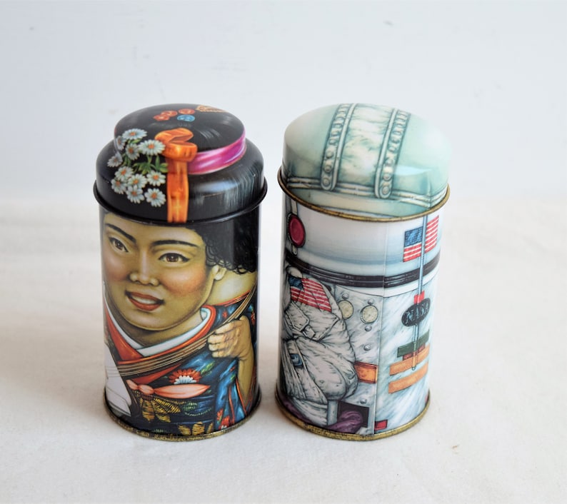 Set of 2 Cap-Tins Canisters Made in England by The Tin Box Co.Collectible Tea Tin