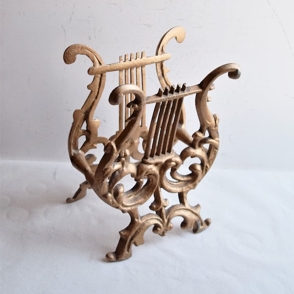 Vintage Gold Tone Cast Metal Music Rack Vintage Magazine Holder