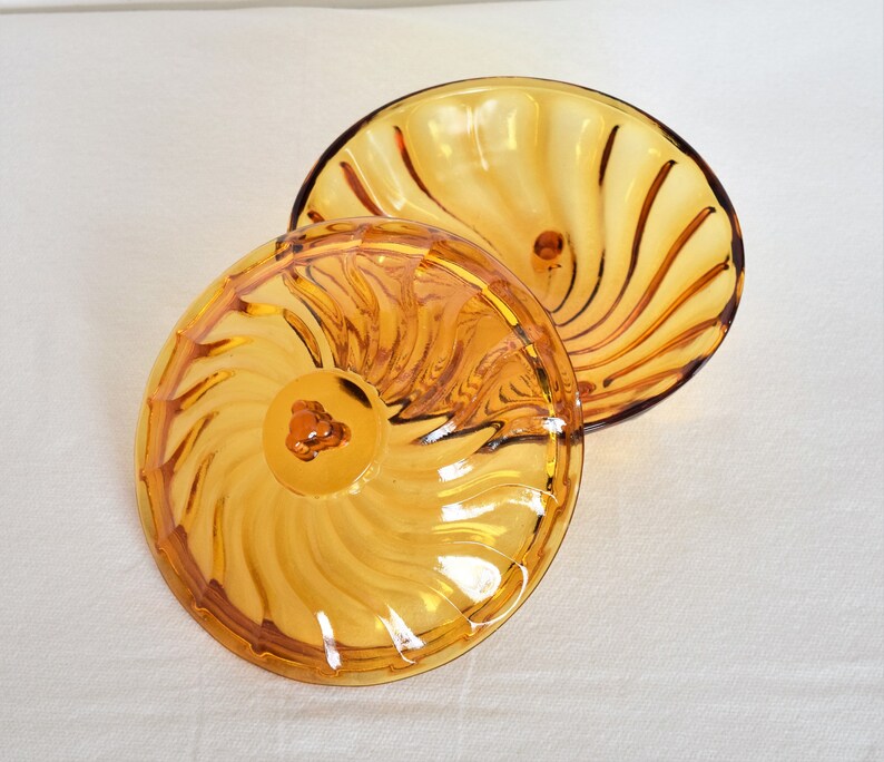 Vintage Amber Glass Candy Dish with LidColored Glass Home Decor