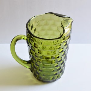 Vintage Green Indiana Glass Pitcher/ 3 Qt Colored-Glass Decanter/ Green Whitehall Carafe
