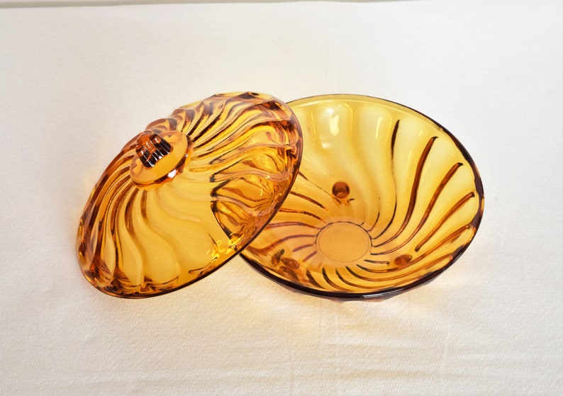Vintage Amber Glass Candy Dish with LidColored Glass Home Decor