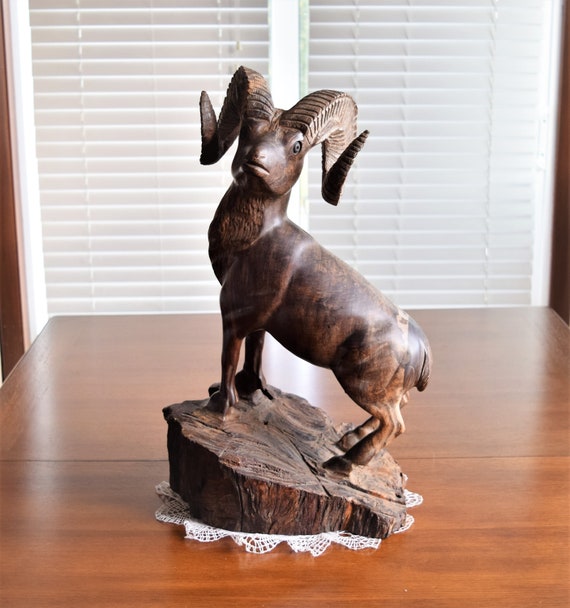 Large Mahogany Bighorn Sheep Carving: Vintage Wood Ram Figurine - Etsy