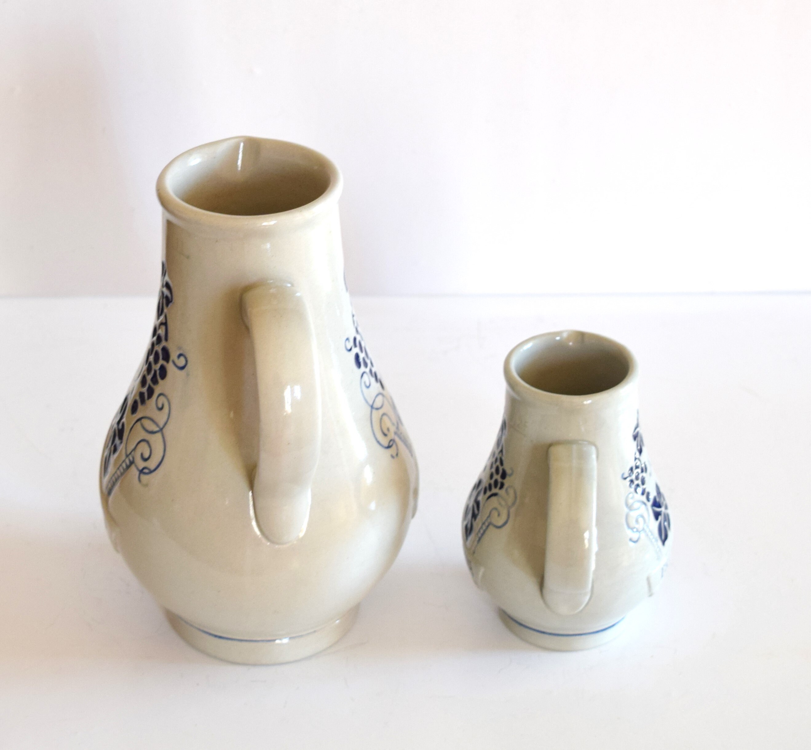 ヴィンテージ西ドイツ製ピッチャーセット：ブルー＆グレーのセラミック