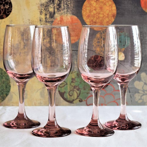 Vintage Pink Stem Wine Glasses Luminarc France Set of 5 Etsy